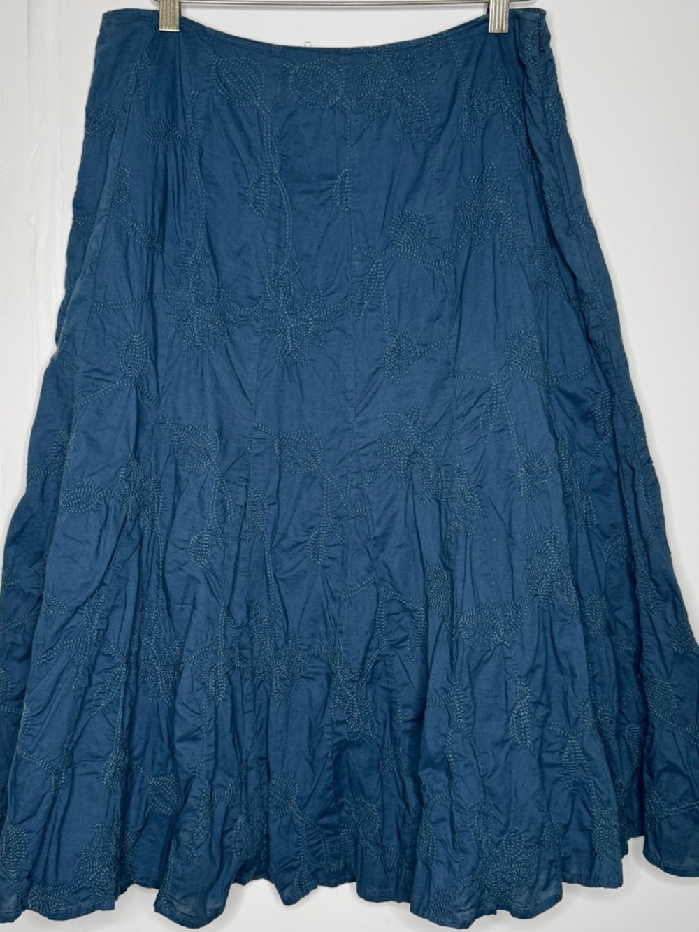 VTG J. Jill women's 10P navy blue floral embroidery midi skirt y2k fairy boho - Picture 5 of 5